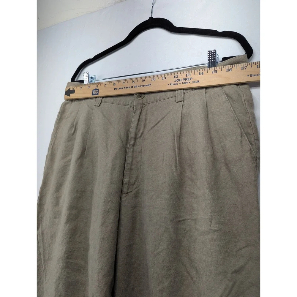 Eddie Bauer‎ Mens 35x32 Pleated Linen Pants Khaki Tan Cuffed Straight Trousers